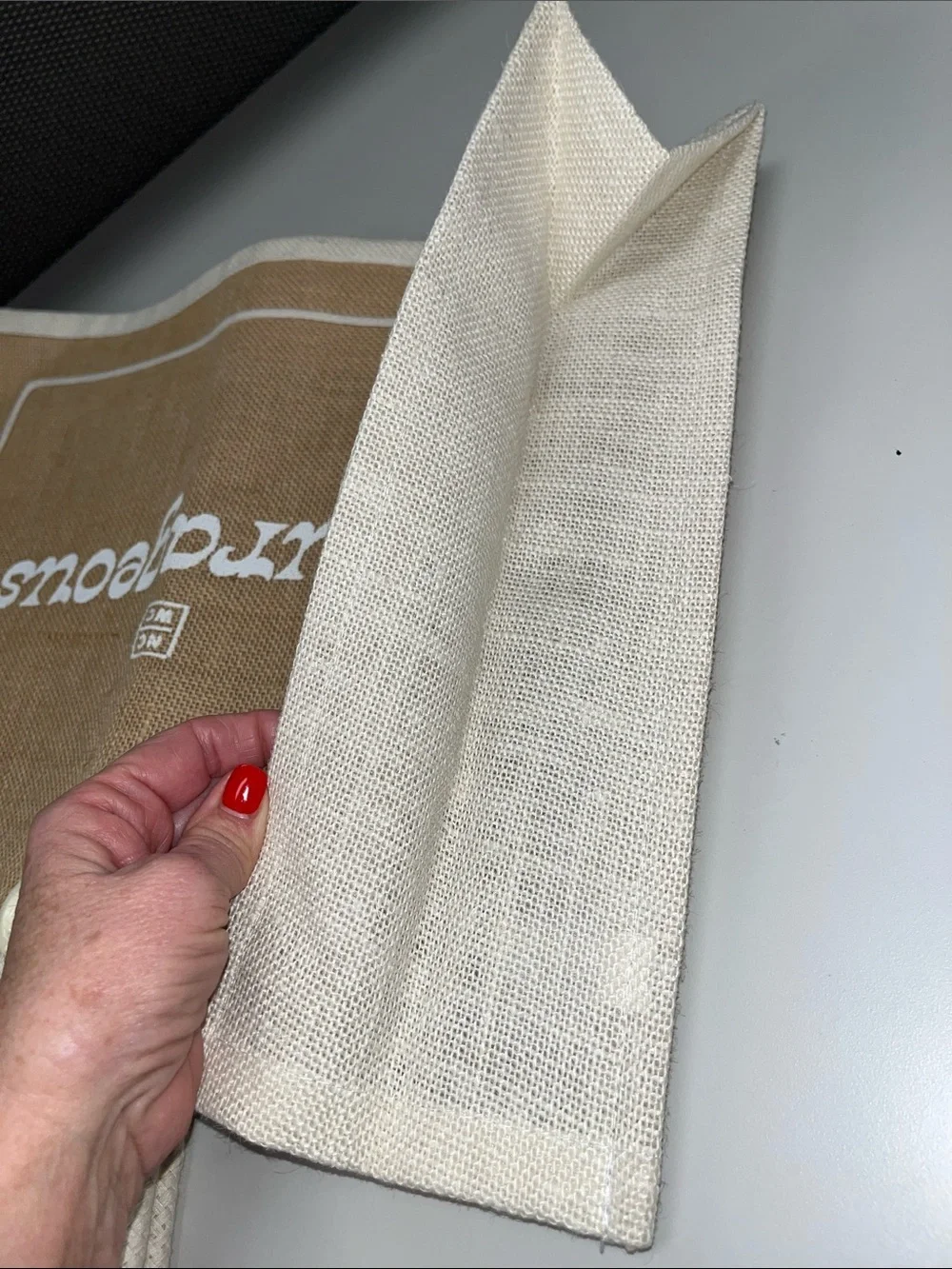 Source Unknown Natural Jute Tote with White Trim and 'Courageous' Script